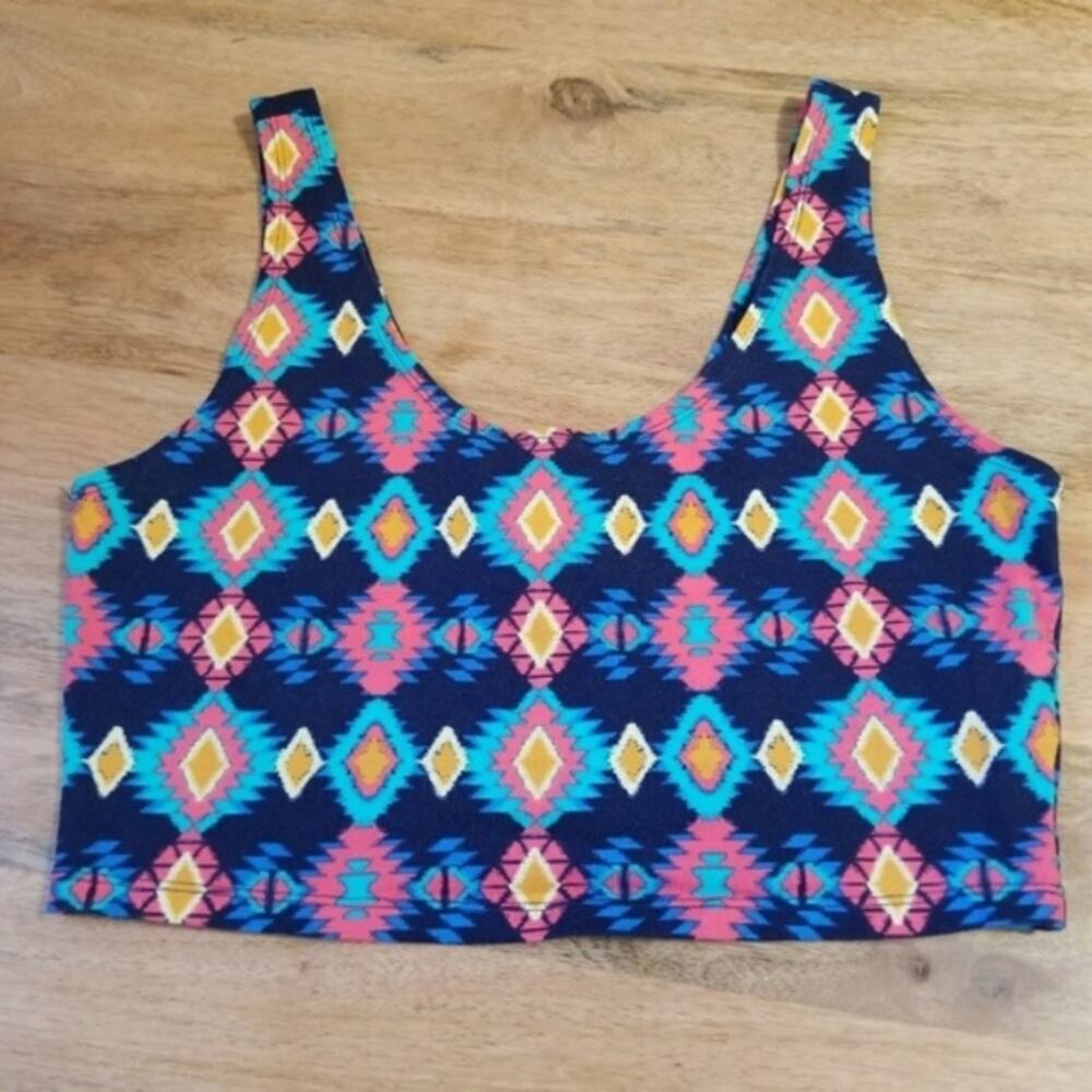 Forever 21 Tribal Geometric Print Crop Top Tank XL Bright Ikat Pattern
